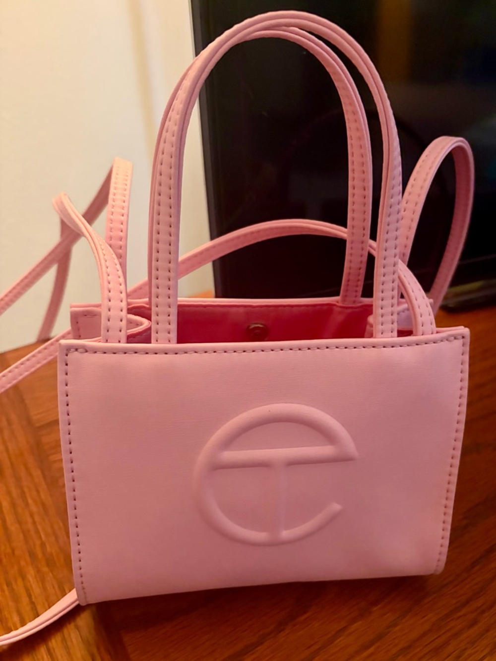 Telfar Bubblegum Pink Embossed Logo Crossbody Bag - Picture 3 of 8